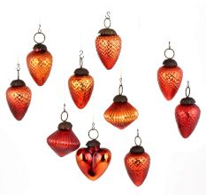 Set Of 10 Fiery Orange Glass Christmas Ornaments In Assorted Styles