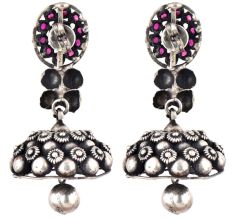 Tribal Floral Design 92.5 Sterling Silver Jhumka Earrings With Amethyst stone
