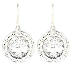 92.5 Sterling Silver Earrings Tree Of Life With Long Roots Circular Knotted Border