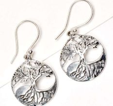 92.5 Sterling Silver Earrings Tree Of Life Wide With Long Roots Drop Earrings