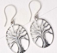 Round 92.5 Sterling Earrings With Single Tree of Life Motif