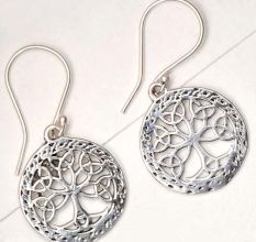 Round 92.5 Sterling Earrings Knotted Tree of life Etched Design Border
