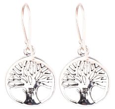 Round 92.5 Sterling Silver Earrings Tree of Life Broad Trunk Drop Earrings