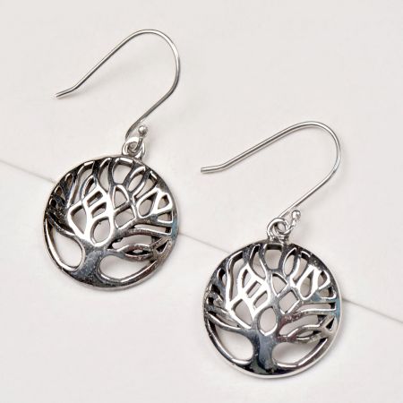 92.5 Sterling Silver Tree of Life Drop Earrings
