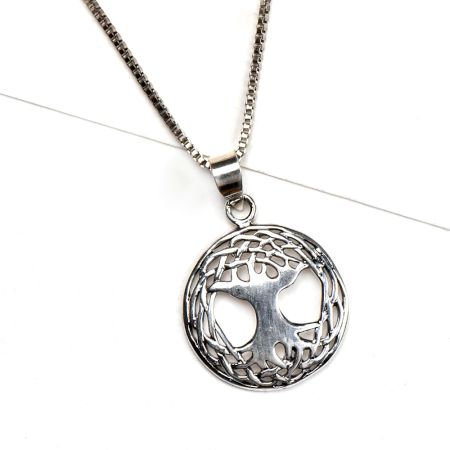 92.5 Sterling Silver Pendant Round Old Branched Tree Top Tree Of Life Design