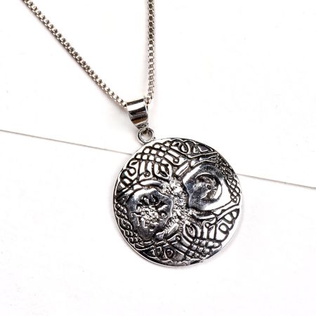 Round 92.5 Sterling Silver Pendant Tree of Life With Crescent Moon and Sun Design