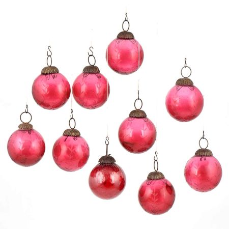 Set of 10 Glossy Pink Glass Christmas Ornaments In Ball Shape
