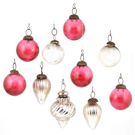 Set of 10 Assorted Glass Christmas Ornaments For Christmas Decoration