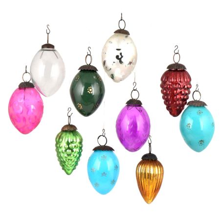 Set of 10 Colorful Glass Christmas Ornaments in Assorted Styles For Party Decoration