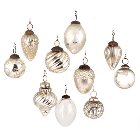 Set of 10 Silver Glass Christmas Ornaments Twinkling Star Christmas Tree Decorations