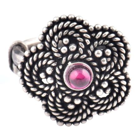 92.5 Sterling Silver ring Rope Design Coiled Floral with Amethyst Stone (Free Size)
