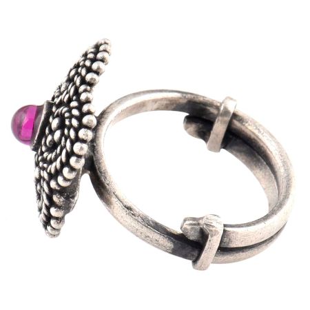 92.5 Sterling Silver ring Rope Design Coiled Floral with Amethyst Stone (Free Size)