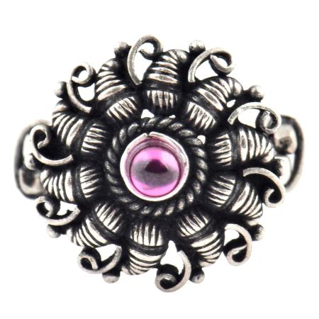 Embossed floral Motifs Engraved 92.5 Sterling Silver Ring Fashion Accessory (Free Size)