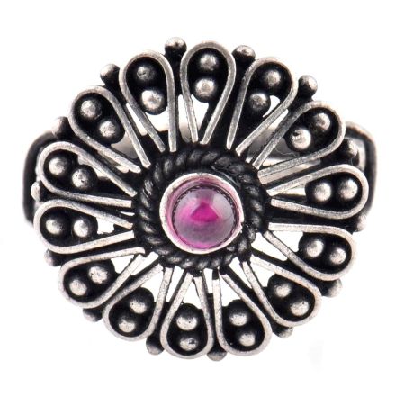 Petals 92.5 Sterling Silver Ring Amethyst Stone Floral Adjustable Design (Free Size)