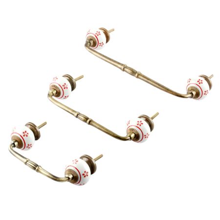 Red Tiny Floral Ceramic Bridge Handles