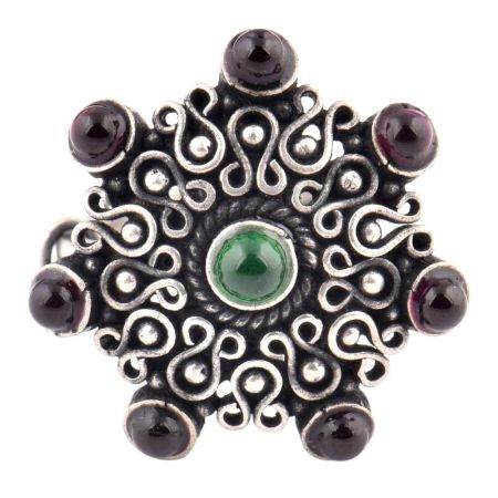 Amethyst Stone 92.5 Sterling Silver Ring Stone Studded Filigree Pattern Festive Wear For Girls (Free Size)