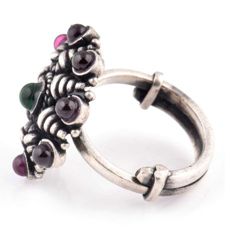 92.5 Sterling Silver Ring Conch Starry Design Amethyst and Onyx Wedding Wear (Free Size)