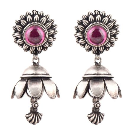 92.5 Sterling Silver Chandelier Earrings Inverted Lotus Floral Sunflower Stud With Amethyst Stone