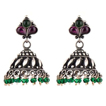 Amethyst Green Onyx 92.5 sterling Siver Earrings Traditonal Motifs And Green Onyx Hangings