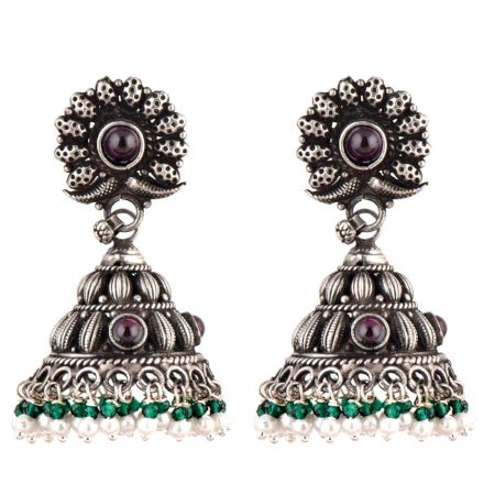 Floral 92.5 Amethyst Stone Engraved Design Green Onyx And Pearl Beads