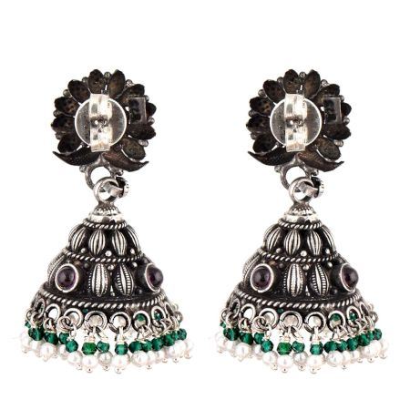 Floral 92.5 Amethyst Stone Engraved Design Green Onyx And Pearl Beads