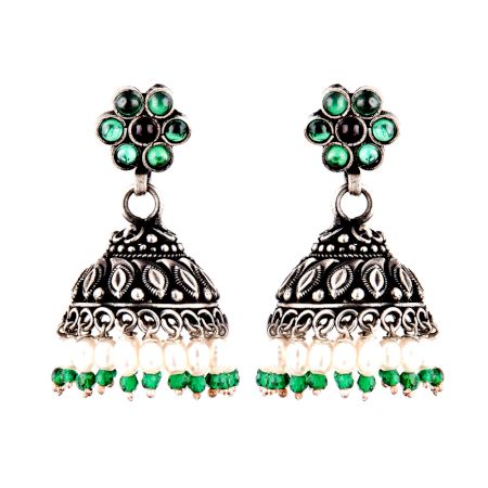 Evergreen 92.5 Sterling Silver Earrings With Green Peridot And Pearl Beads Tassels