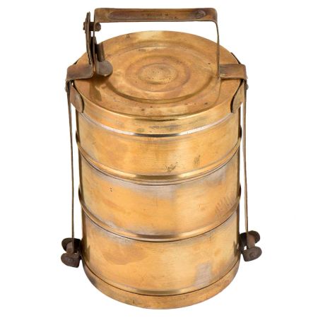 Brass Tiffin Box Three Broad Containers Brass Strap Frame