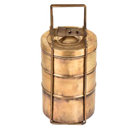 Brass Tiffin Box Thee Tier Containers For Home Decoration