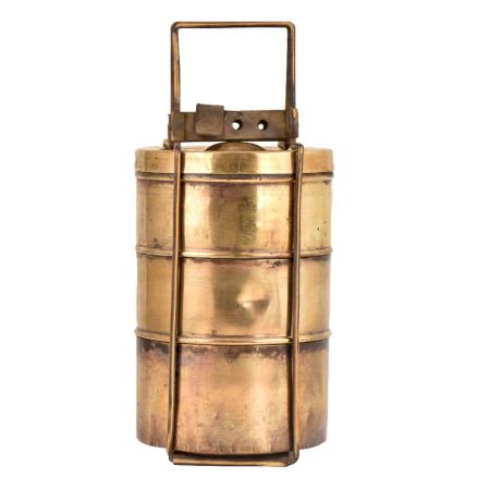 Brass Tiffin Box Thee Tier Containers For Home Decoration