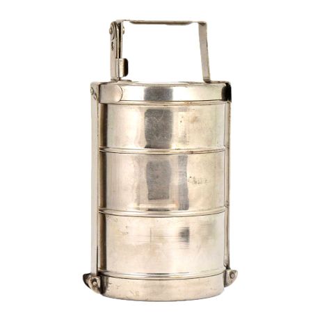 Brass Tiffin Box Three Tier Lunch Box With Silver Finish