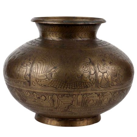 Brass Water Pot Engraved Leaves Home Decoration Pot