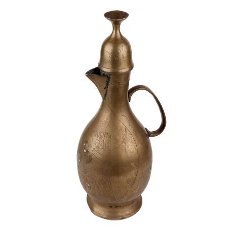 Brass Indian Tea pot Surahi Long Thin Handle Inverted Cup Lid