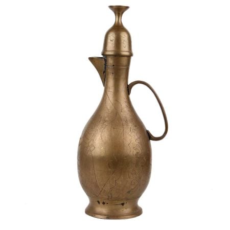 Brass Indian Tea pot Surahi Long Thin Handle Inverted Cup Lid