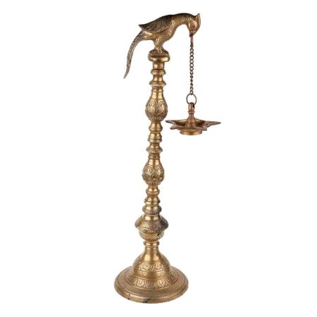 Brass Parrot Holding Hanging Oil Lamp
