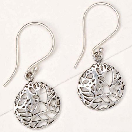 Round 92.5 Sterling Silver Earrings Geometric Design Design Drop Earrings