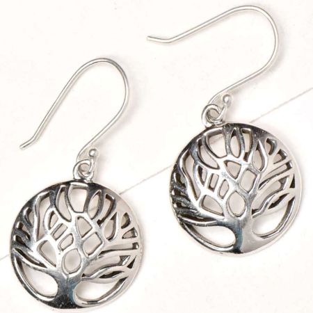 Round 92.5 Sterling silver Earrings Tree of Life in Round Circular Frame