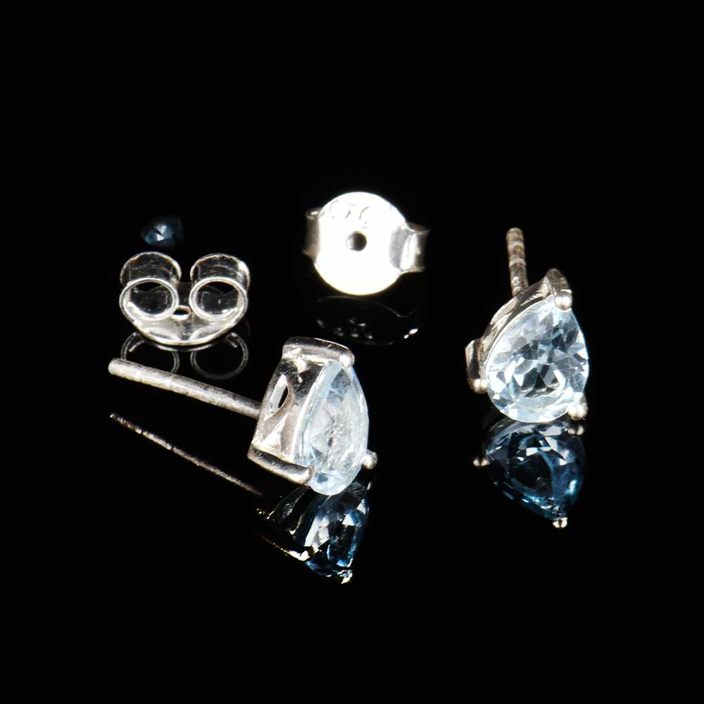 92.5 Sterling Silver Earrings Blue Jade Crystal Stud Earrings