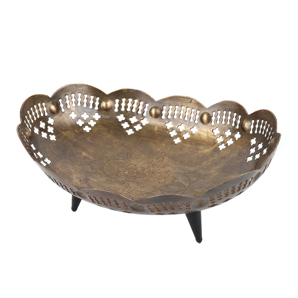 Designer Aluminum Fruit Bowl With Engraved Scalloped Edges