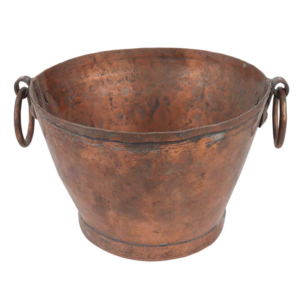 Old Copper Bucket With Ring Handles With A Wide Mouth