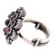 Adjustable Oxidized 92.5 Sterling Silver Ring Petals Round Amethyst And Onyx Stones (Free Size)
