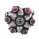 Oxidized 92.5 Sterling Silver Ring Adjustable Flower Decorated With Amethyst and Onyx Stones (Free Size)