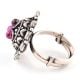 92.5 Sterling Silver Ring South Indian Embossed Design Studded With Amethyst Stones (Free Size)
