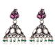Pyramid Shaped 925 Sterling Silver Jhumki Earrings With Onyx Beads And Amethyst Stud