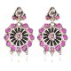 92.5 Sterling Silver Dangler Earrings Floral Design Pink Sapphire and Pearl Beads Studded jewelry
