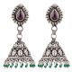 Heart Oval Amethyst 92.5 Sterling Silver Jhumka Earrings With Green Peridot Bead Hanging