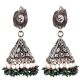 Peacock Engraved 92.5 Sterling silver Earrings Pyramid Shaped Jhumkis With Green Aventurine and Pearl Beads