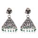 Tribal Style 92.5 Sterling Silver Earrings  Motifs With Green Aventurine And Pearl Tassels