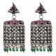 Long 92.5 Sterling Silver Earrings Dome Shape Engraved Oxidized Jhumkis Amethyst stone Green Aventurine Beads