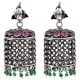 Long 92.5 Sterling Silver Earrings Dome Shape Engraved Oxidized Jhumkis Amethyst stone Green Aventurine Beads