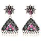 Semi precious Stones Studded 92.5 Sterling Silver Earrings or Jhumki Green Jade Pink Fuchsia And pearl Beads Tassels